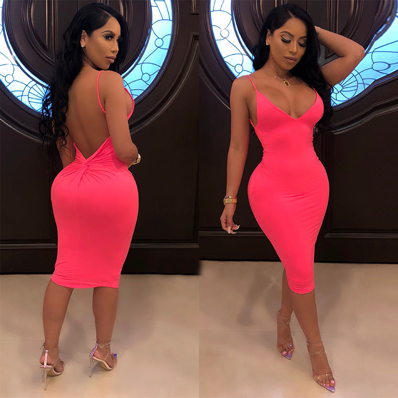 Neon Color Backless Sling Bodycon Dress