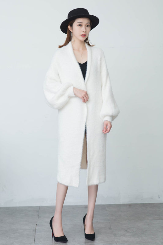 White Open Front Mohair Over Coat