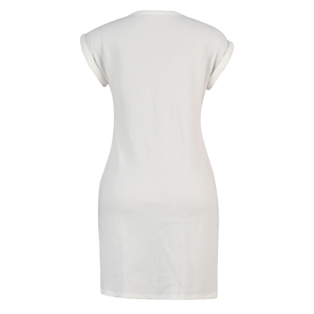 White Short Sleeve Straight Short Dress