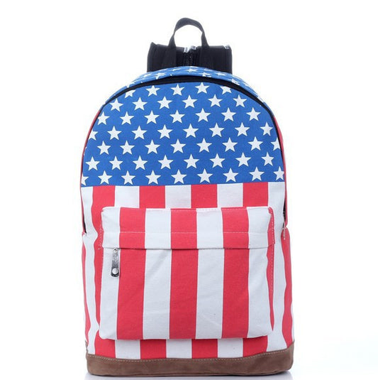 National Flag Print Backpack Canvas Travel School Bag