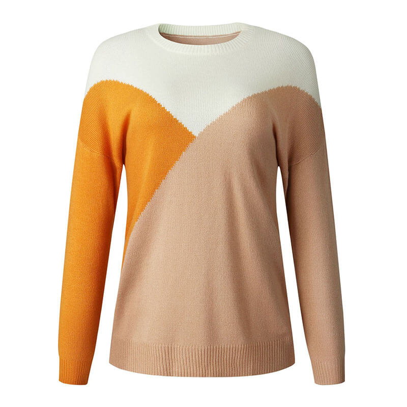 Colorblock Crew Neck Pullover Sweater