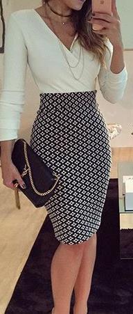 Clearance V-neck Long Sleeves Patchwork Bodycon Knee-length Dress