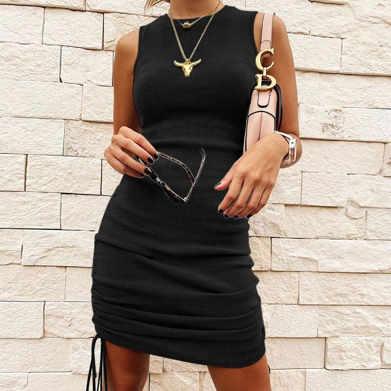 Sleeveless Drawing Ruched Bodycon Dress