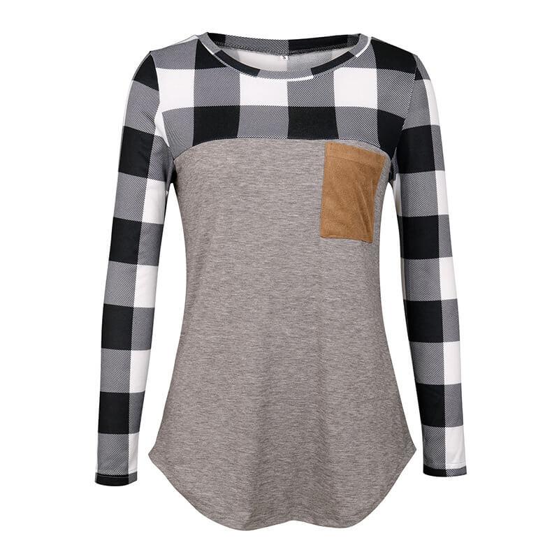 Casual Plaid Patchwork Top