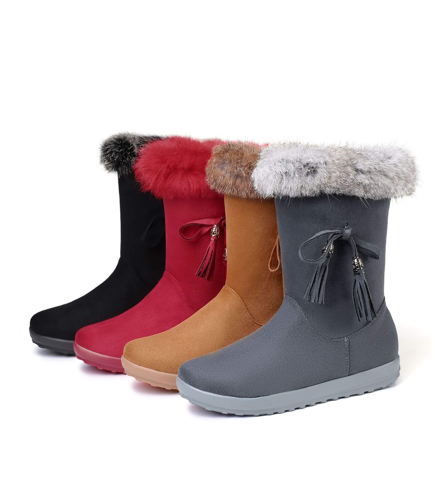 Winter Fur Flat Fringe Mid Calf Boots