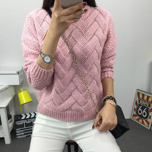 Cable Pattern Knit Scoop Solid Color Pullover Sweater