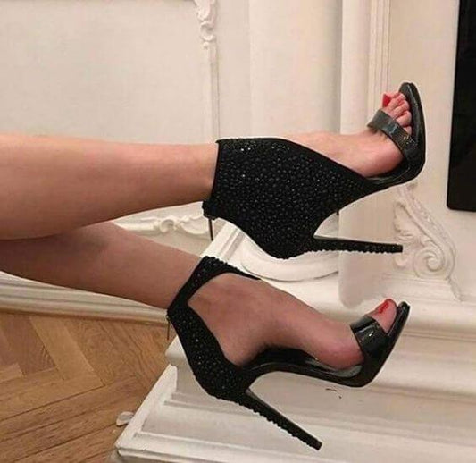 Black High Heel Peep Toe Sandals