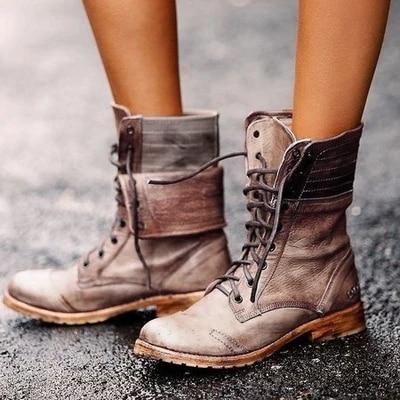 Motorcycle Leather Strap Chunky Heel Ankle Boots