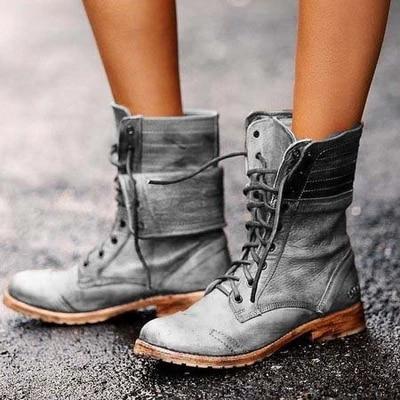 Motorcycle Leather Strap Chunky Heel Ankle Boots