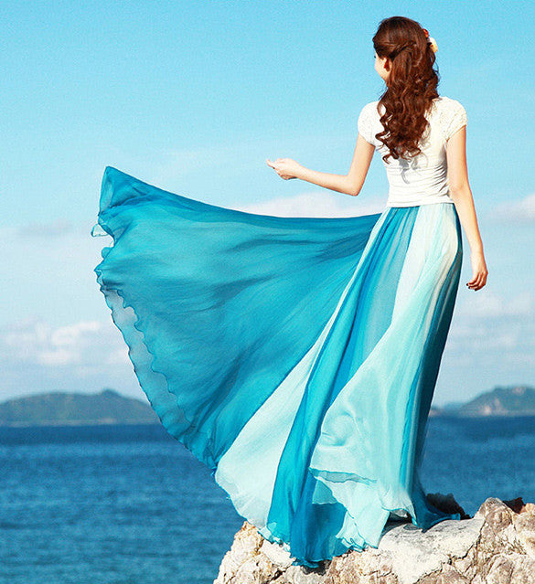 Bohemia Style Multi-way Strapless Chiffon Long Pleated Beach Skirt - MeetYoursFashion - 6