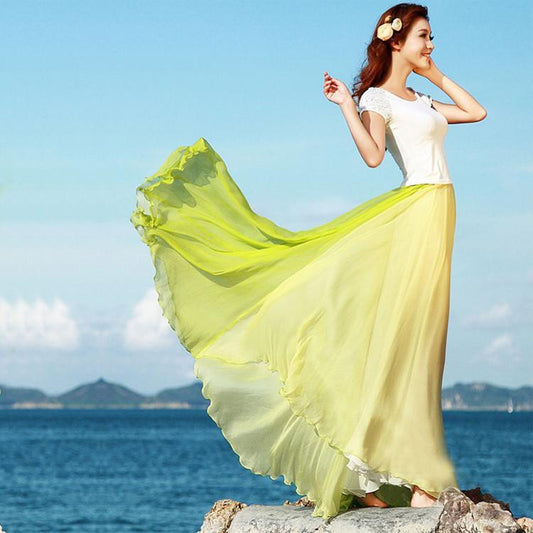 Clearance Bohemia Style Multi-way Strapless Chiffon Long Pleated Beach Skirt