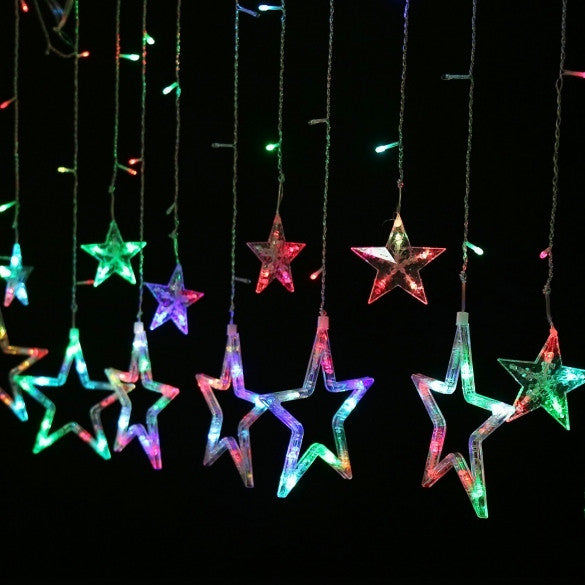 Homdox Waterproof Home Outdoor Christmas Holiday LED Hanging Star Curtain String Lights