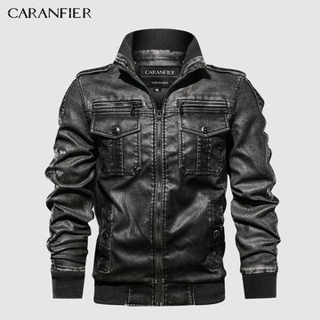 Mens Leather Jackets Motorcycle Stand Collar Zipper Pockets Male US Size PU Coats Biker Faux Leather Fashion Outerwear