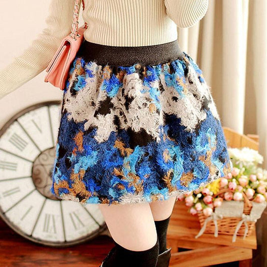 Winter Vintage Ball Gown Floral Short Wool Blend Skirt