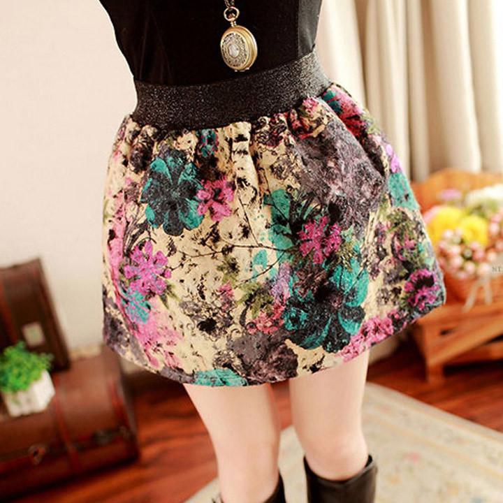 Winter Vintage Ball Gown Floral Short Wool Blend Skirt - MeetYoursFashion - 12