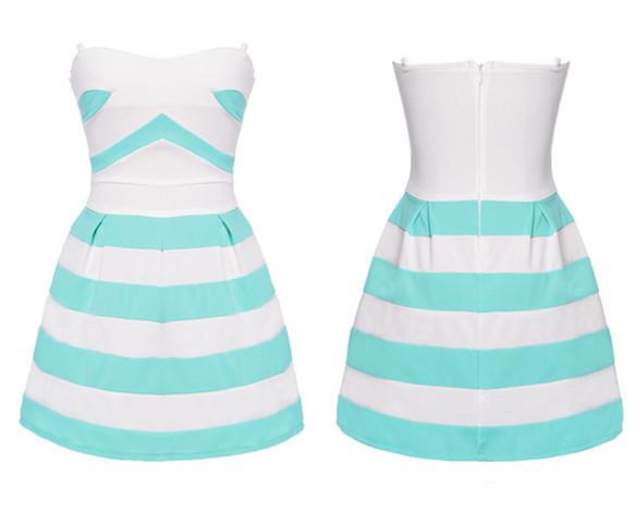 Stitching Strapless Stripe Mini Dress - MeetYoursFashion - 4