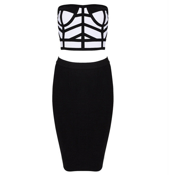 Two Pieces Bustier Crop Top Pencil Skirt Dress Set - Meet Yours Fashion - 9