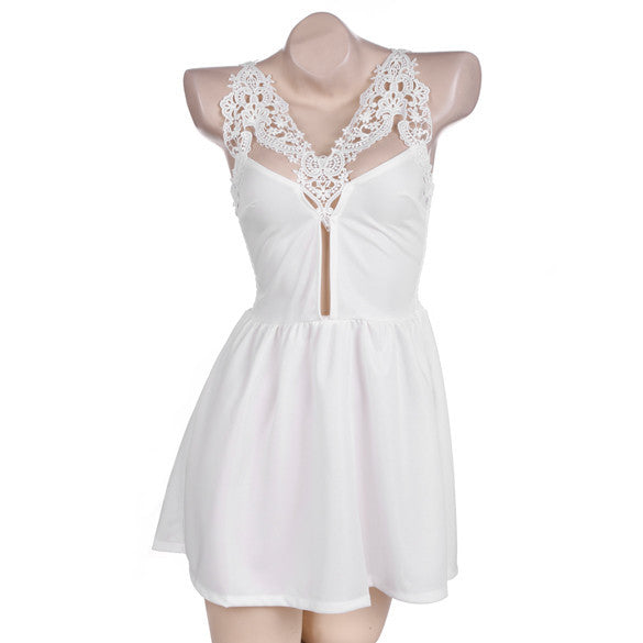 Lace Stitching Pleated Sleeveless Backless Short Dress - Meet Yours Fashion - 3