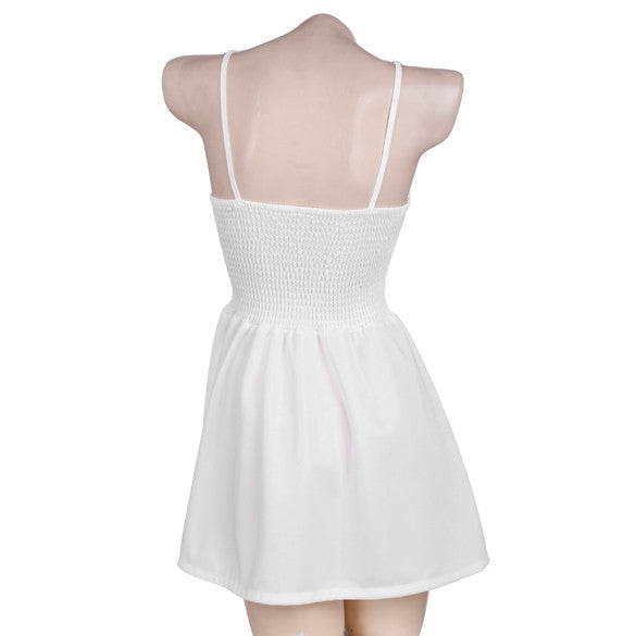 Lace Stitching Pleated Sleeveless Backless Short Dress - Meet Yours Fashion - 4