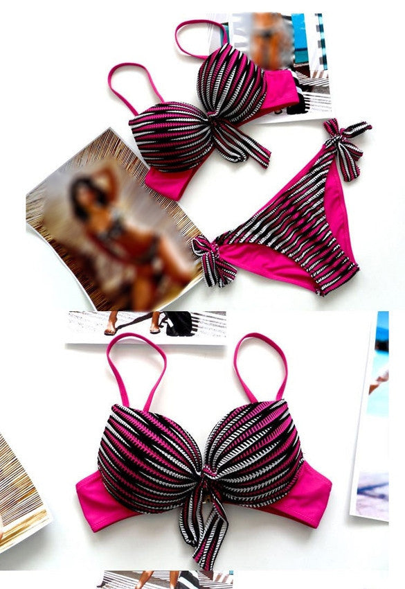 Bandage Striped Swimwear Bikini Set - MeetYoursFashion - 7