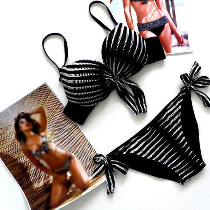 Bandage Striped Swimwear Bikini Set - MeetYoursFashion - 3