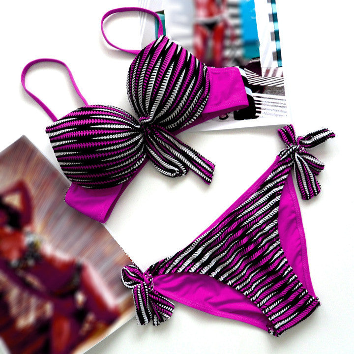 Bandage Striped Swimwear Bikini Set - MeetYoursFashion - 4