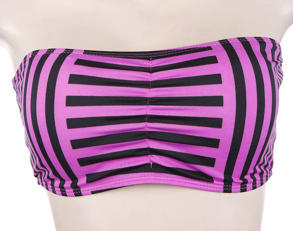 Strapless Striped High Waist Slim Bikini Set Swimsuit - Meet Yours Fashion - 7