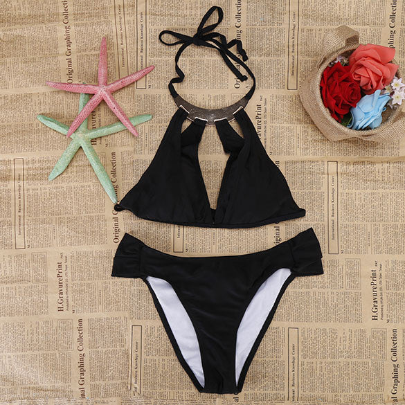 Cut Out Halter Strap Push Up Swimsuit Bikini Set Swimwear - MeetYoursFashion - 1