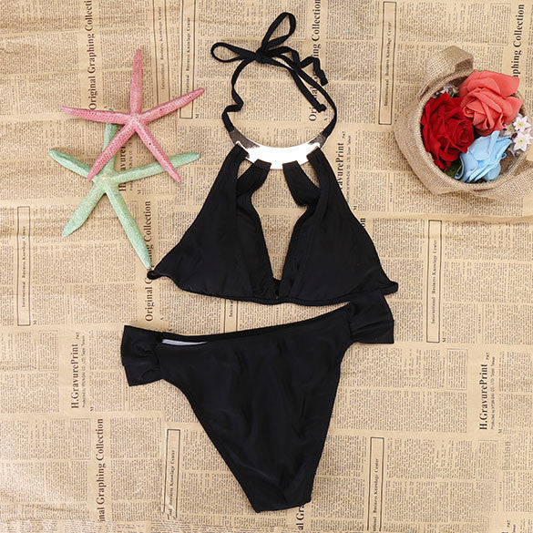 Cut Out Halter Strap Push Up Swimsuit Bikini Set Swimwear - MeetYoursFashion - 3