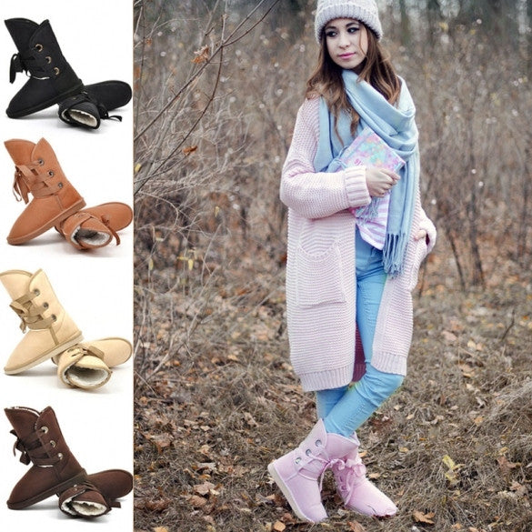 Winter Women Faux Fur Snow Boot Man-Made Ankle Buckle Biker Boots Shoes Size37-40 5colors