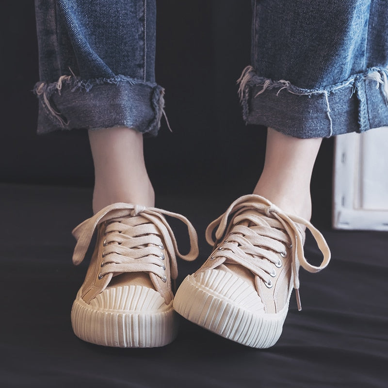 Casual Lace Up Flats Canvas Sneakers