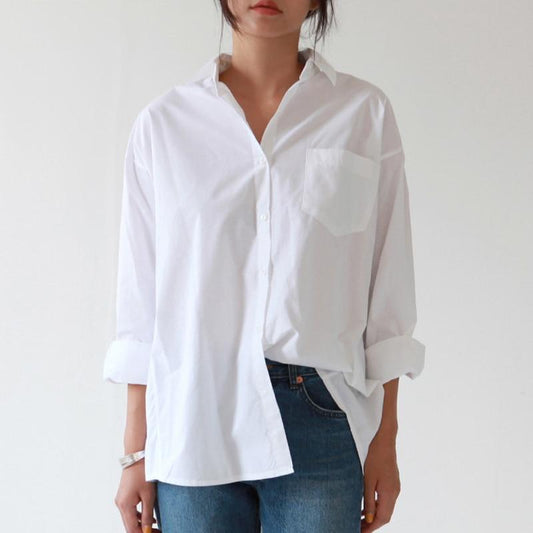 Casual Loose Women Shirts Fashion Collar Plus Size Blouse Long Sleeve Buttons White Shirt Women Tops