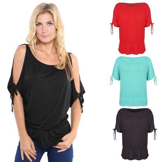 Off Shoulder Solid O-Neck Tunic Blouse Tops