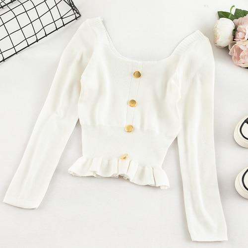 Women Sweater Korean Version Long Sleeve Sweet Solid Short Girl Early Autumn Knitted Pullovers