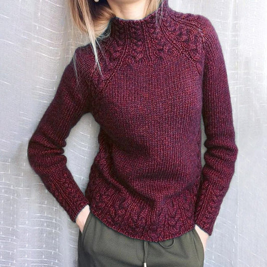 Women Sweater Solid Color Linen Sweater Knitted Turtleneck Sweater