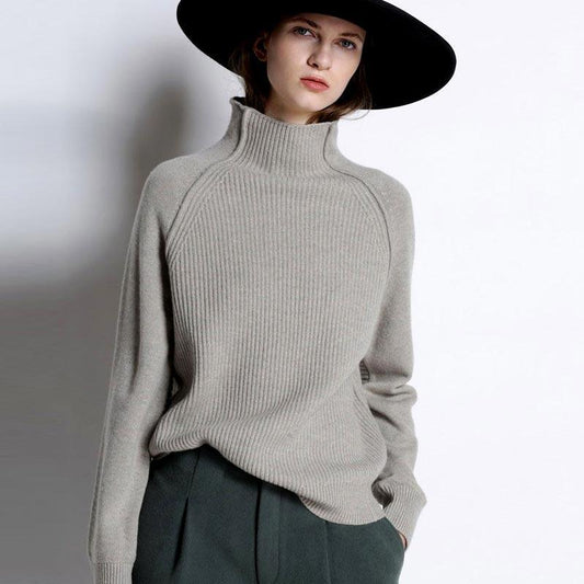 Cashmere Sweater Women High-Collar Thickened Pullover Loose Sweater Large Size Knitted Wool Shirt