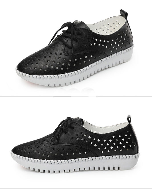 Leather Cutout Lace Up Platform Sneakers
