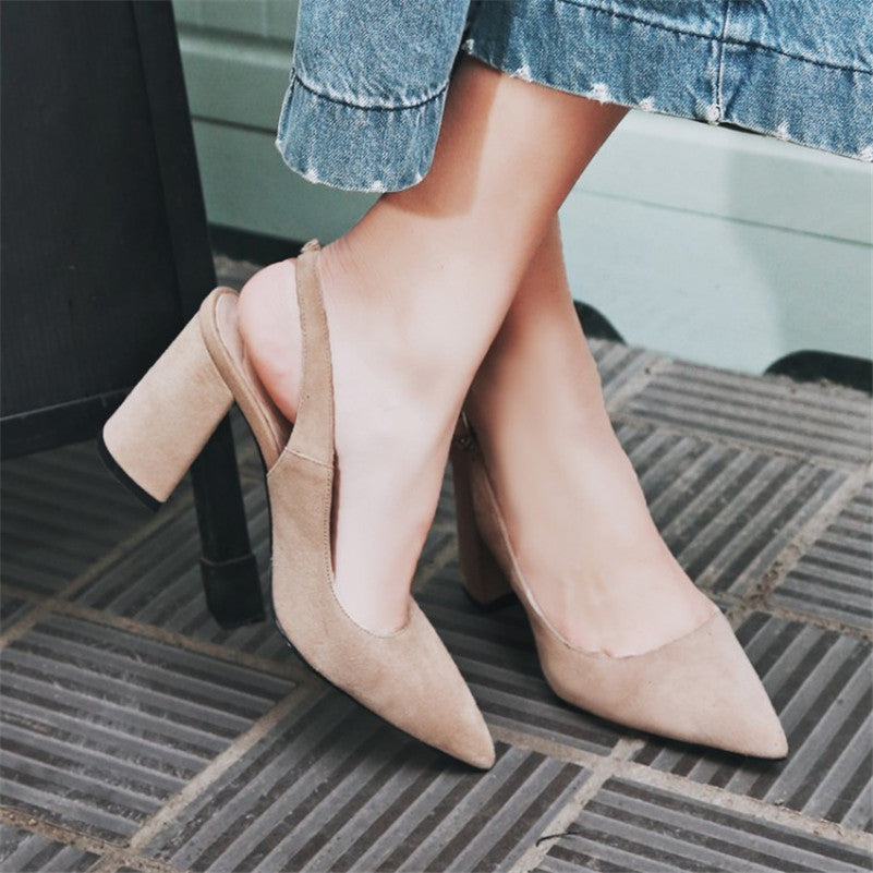 Buckle Pointed Toe鑱絊uede Chunky Heel High Heels