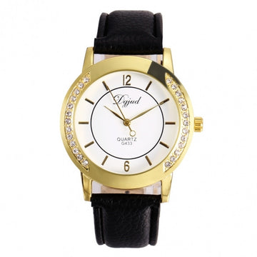 Women Fashion Synthetic Leather Large Dial Quartz Analog Rhinestone Wrist Watch