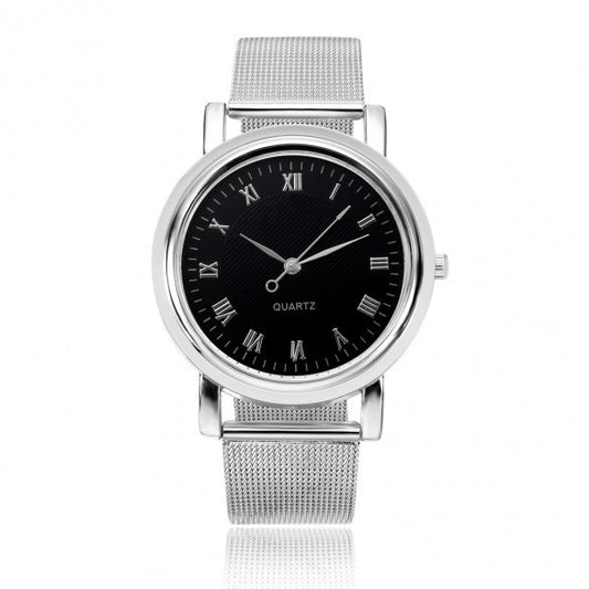 Fashion Classic Women Watch Round Dial Quartz Wristwatch Stainless Steel Mesh Band