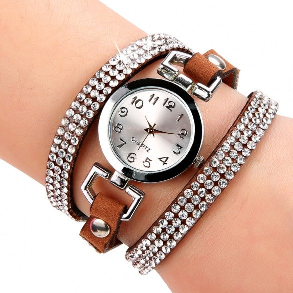 Korean Fashion Women Rhinestone Bracelet Round Dial Analog Quartz Casual Watch Wristwatch