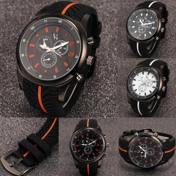 Men Fashion Tire Pattern Silicone Watchband Large Dial Quartz Analog Sport Wrist Watch - Meet Yours Fashion - 3