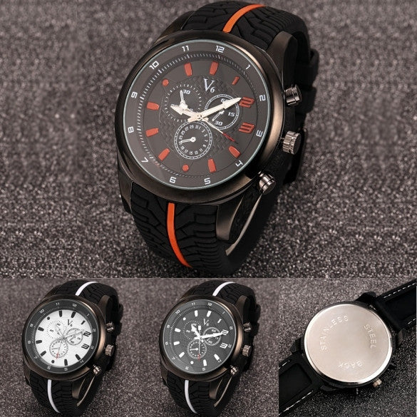 Men Fashion Tire Pattern Silicone Watchband Large Dial Quartz Analog Sport Wrist Watch - Meet Yours Fashion - 5