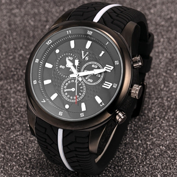 Men Fashion Tire Pattern Silicone Watchband Large Dial Quartz Analog Sport Wrist Watch - Meet Yours Fashion - 2
