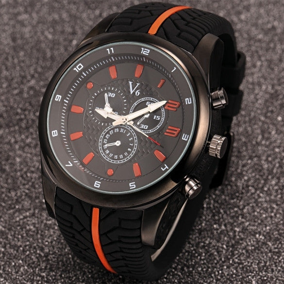 Men Fashion Tire Pattern Silicone Watchband Large Dial Quartz Analog Sport Wrist Watch - Meet Yours Fashion - 4