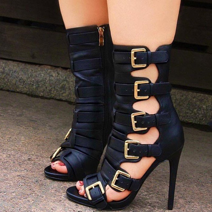 Mixed Color Hasp Peep-toe Zipper Stiletto High Heel Ankle Boot Sandals