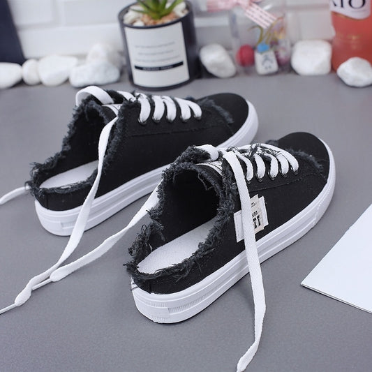 Lace Up Flat Canvas Mules Sneakers