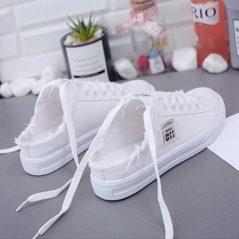 Lace Up Flat Canvas Mules Sneakers