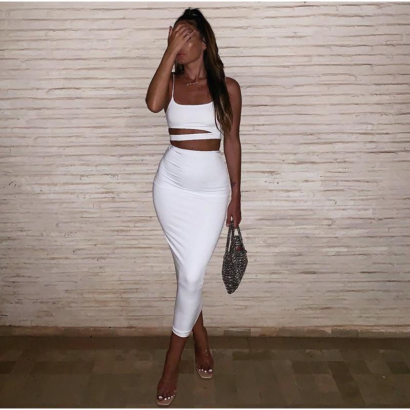 Long Skirts Two Piece Set Summer Party Wear Women Two Piece Outfits Sexy Sleeveless Plus Size 2 Piece Skirt Set