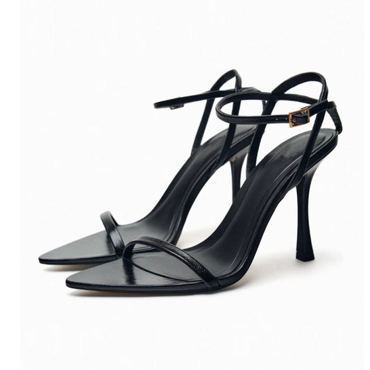 Summer Black Fairy Style Stiletto Sandals